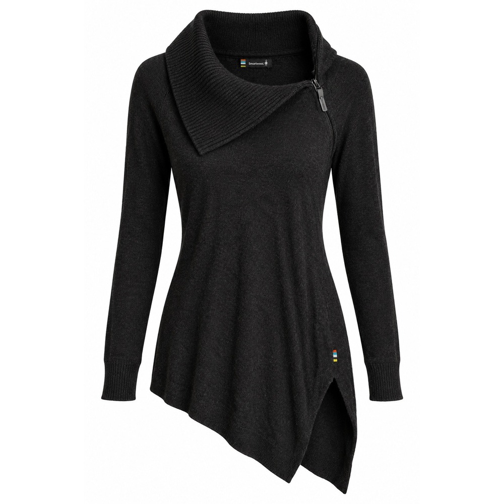 Smartwool Merino Wool Tunic Sweater Charcoal‎ Asymmetrical Zip Cowl Neck